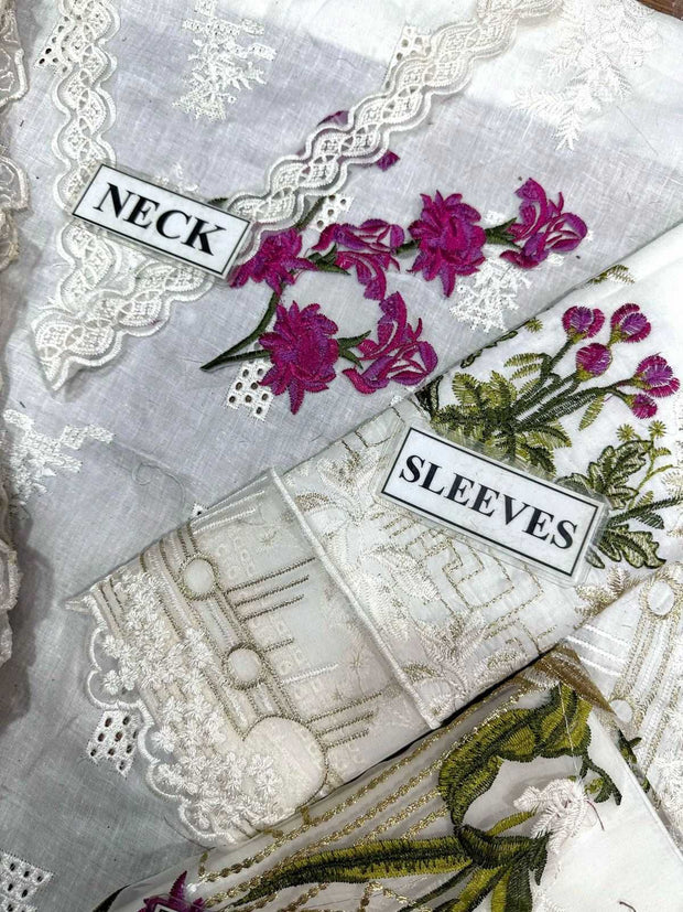 ELAF Luxury Cotton Embroidered 3Pc Unstitched Suit – Spengle & Cutwork Detailing