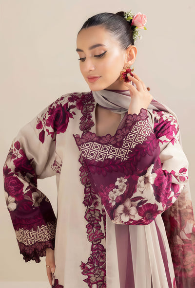 Adan Libas Lawn Embroidered Patchwork Unstitched 3PC Suit – Chiffon Dupatta