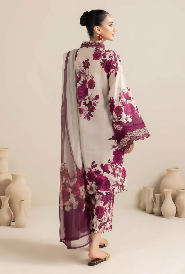 Adan Libas Lawn Embroidered Patchwork Unstitched 3PC Suit – Chiffon Dupatta