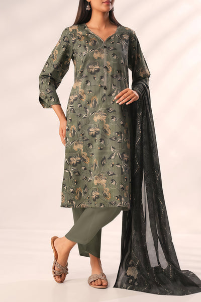 Saya Olive Green Unstitched Printed Lawn 3PC – Collection 2025