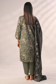 Saya Olive Green Unstitched Printed Lawn 3PC – Collection 2025