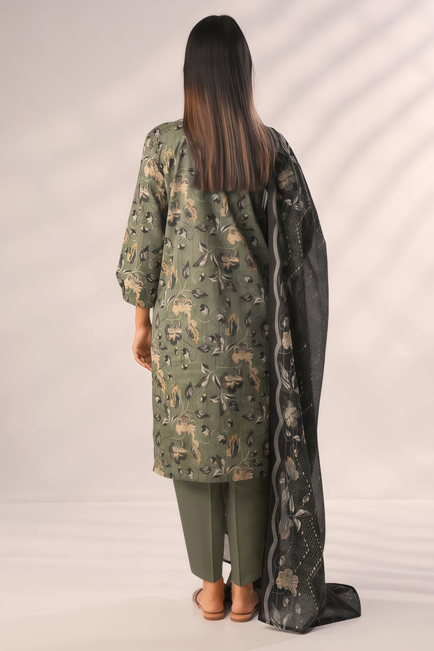 Saya Olive Green Unstitched Printed Lawn 3PC – Collection 2025