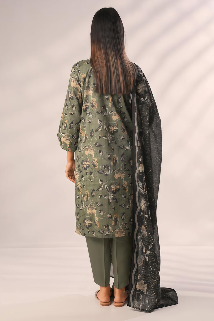 Saya Olive Green Unstitched Printed Lawn 3PC – Collection 2025