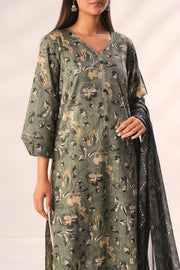 Saya Olive Green Unstitched Printed Lawn 3PC – Collection 2025