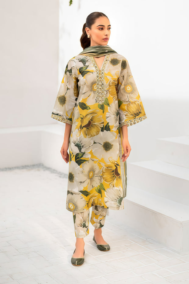 Baroque Lawn Digital Printed Embroidered 3PC - Unstitched Elegant Design