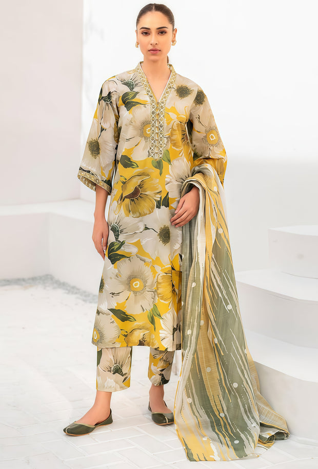 Baroque Lawn Digital Printed Embroidered 3PC - Unstitched Elegant Design