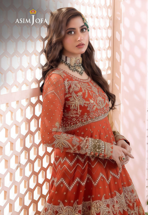 Asim Jofa Luxury Chiffon Embroidered Frock – Unstitched 3 Piece | Silk Trouser