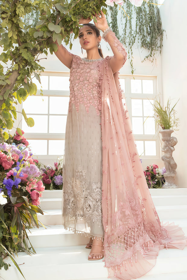 Maria.B Luxury Chiffon Embroidered Suit – Unstitched 3 Piece | 3D Floral Work