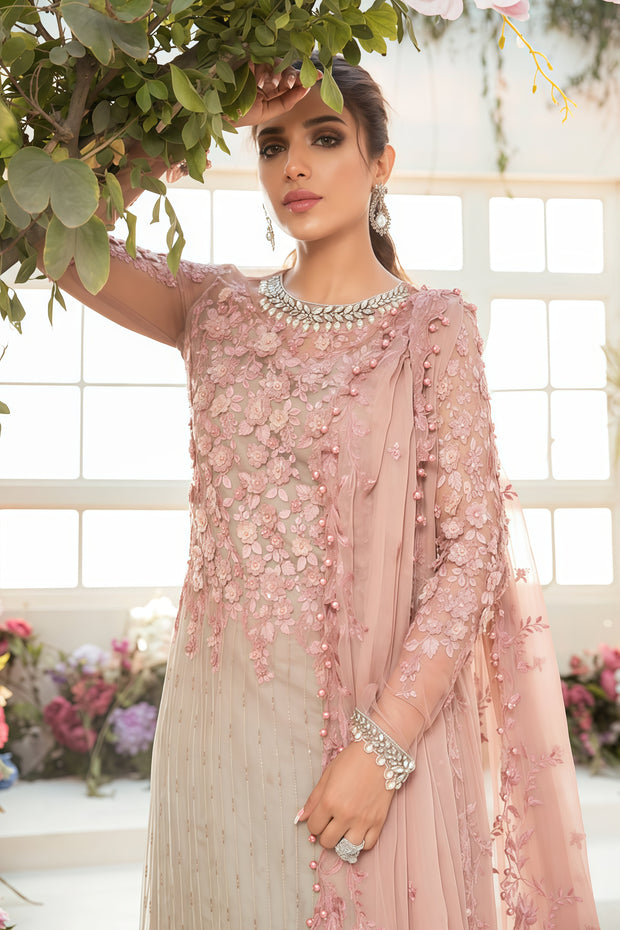 Maria.B Luxury Chiffon Embroidered Suit – Unstitched 3 Piece | 3D Floral Work