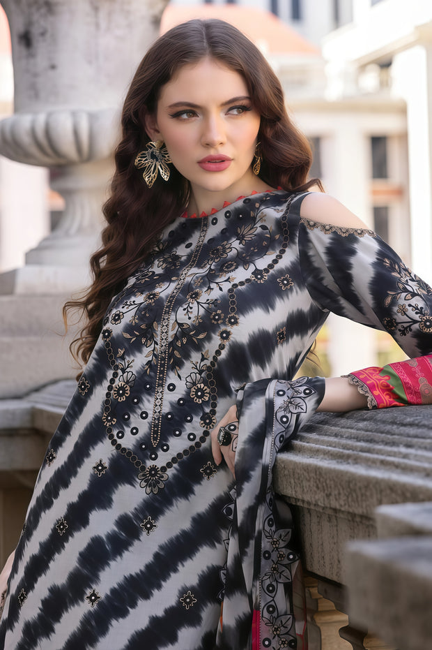 Charizma Lawn Embroidered Suit – Unstitched 3 Piece | Sequence with Lace Dupatta