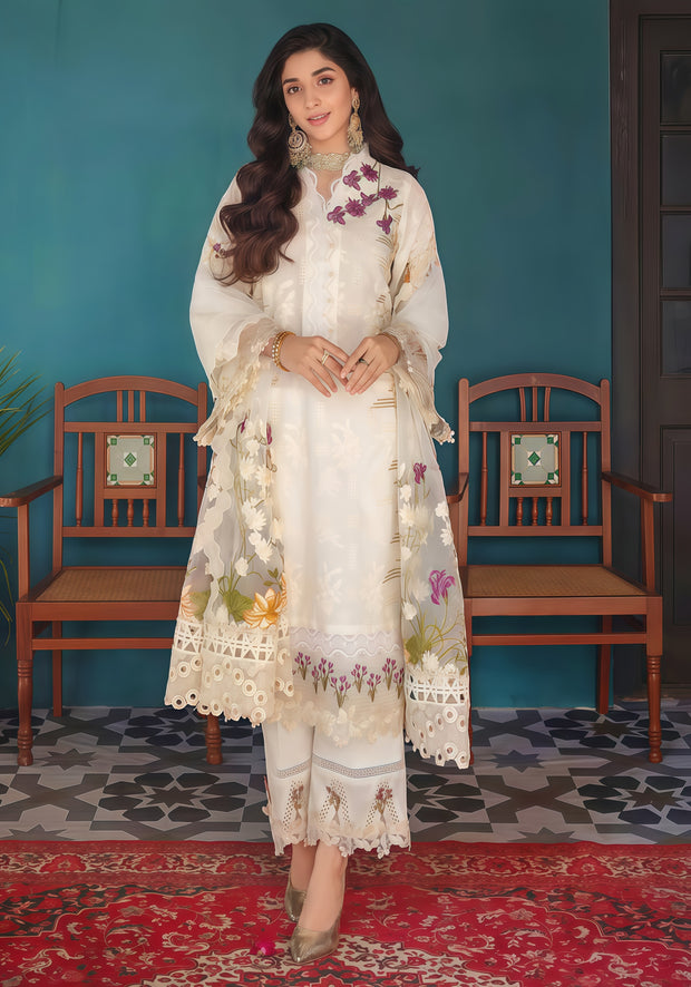 ELAF Luxury Cotton Embroidered 3Pc Unstitched Suit – Spengle & Cutwork Detailing