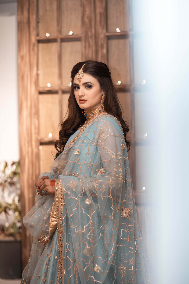 Hira Mani Maxi – Net Embroidered Unstitched 3 Piece | Sequence, Pearl & Mirror