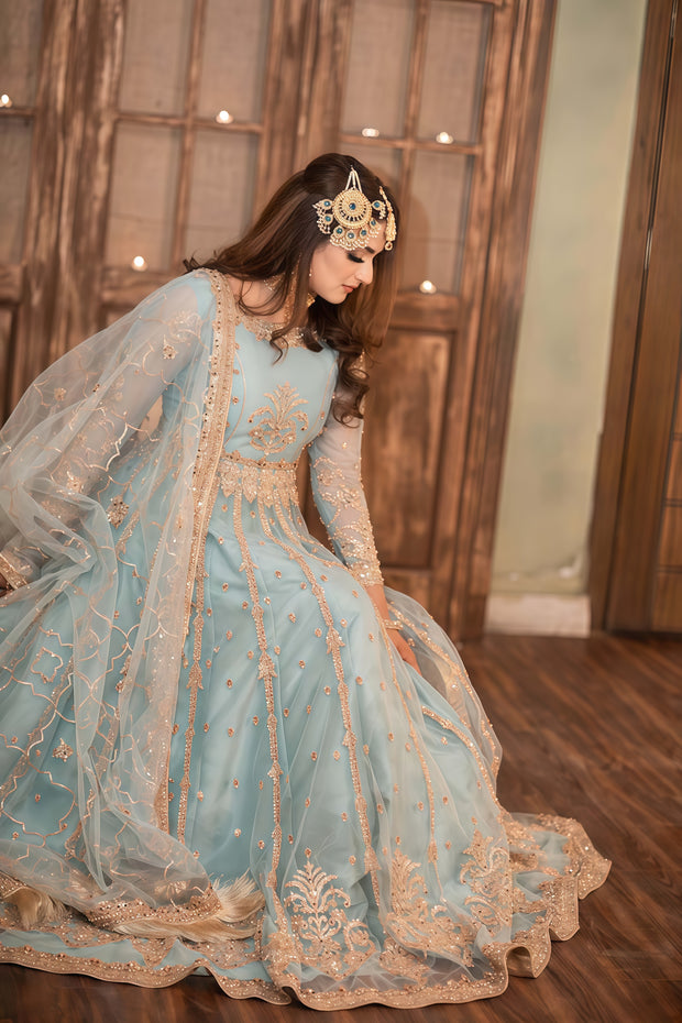Hira Mani Maxi – Net Embroidered Unstitched 3 Piece | Sequence, Pearl & Mirror