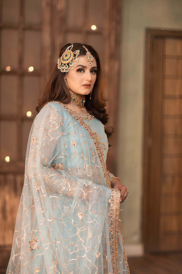 Hira Mani Maxi – Net Embroidered Unstitched 3 Piece | Sequence, Pearl & Mirror