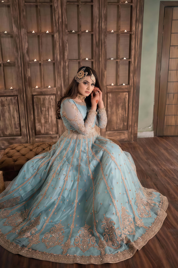 Hira Mani Maxi – Net Embroidered Unstitched 3 Piece | Sequence, Pearl & Mirror