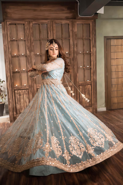Hira Mani Maxi – Net Embroidered Unstitched 3 Piece | Sequence, Pearl & Mirror