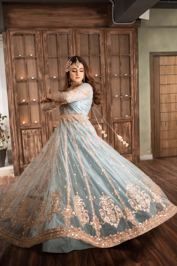 Hira Mani Maxi – Net Embroidered Unstitched 3 Piece | Sequence, Pearl & Mirror