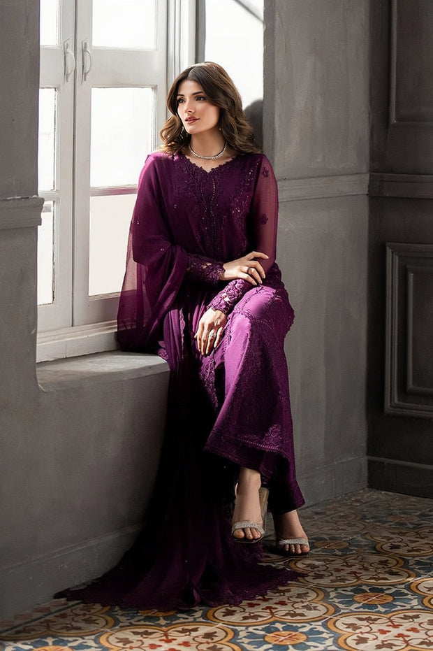 Azure Chiffon Luxury Heavy Embroidered Unstitched 3 Piece Suit with Silk Trouser