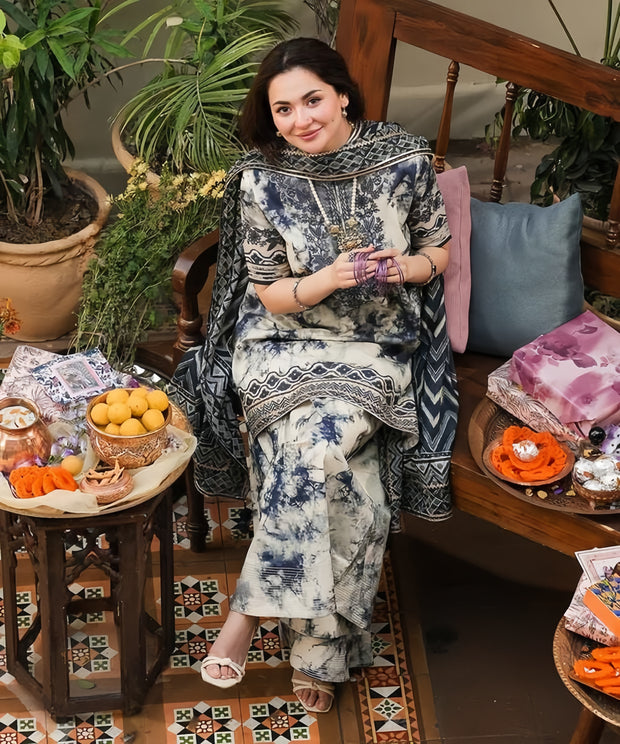 Sapphire Linen Embroidered Patch Work Unstitched 3 Piece Suit – Winter Collection