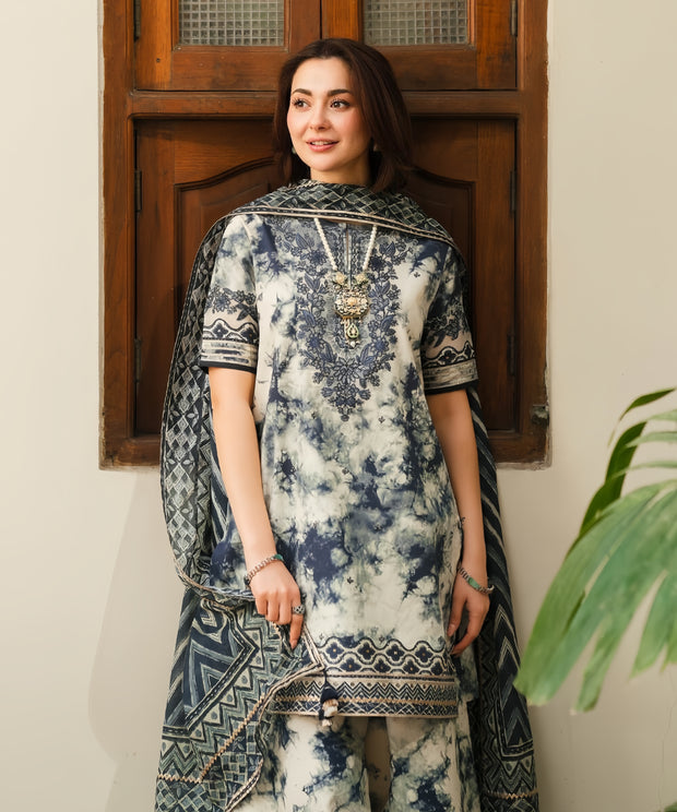 Sapphire Linen Embroidered Patch Work Unstitched 3 Piece Suit – Winter Collection