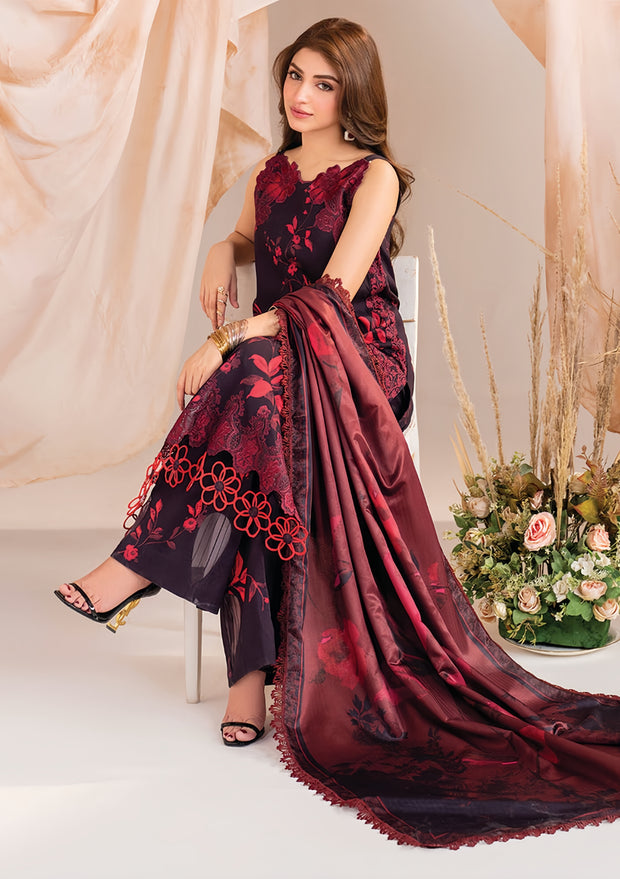 Asifa & Nabeel Linen Embroidered Patch Work Unstitched 3 Piece Suit – Winter Collection
