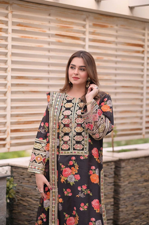 Aneela’s Premium Lilen  Unstitched Embroidered 3PC Suit