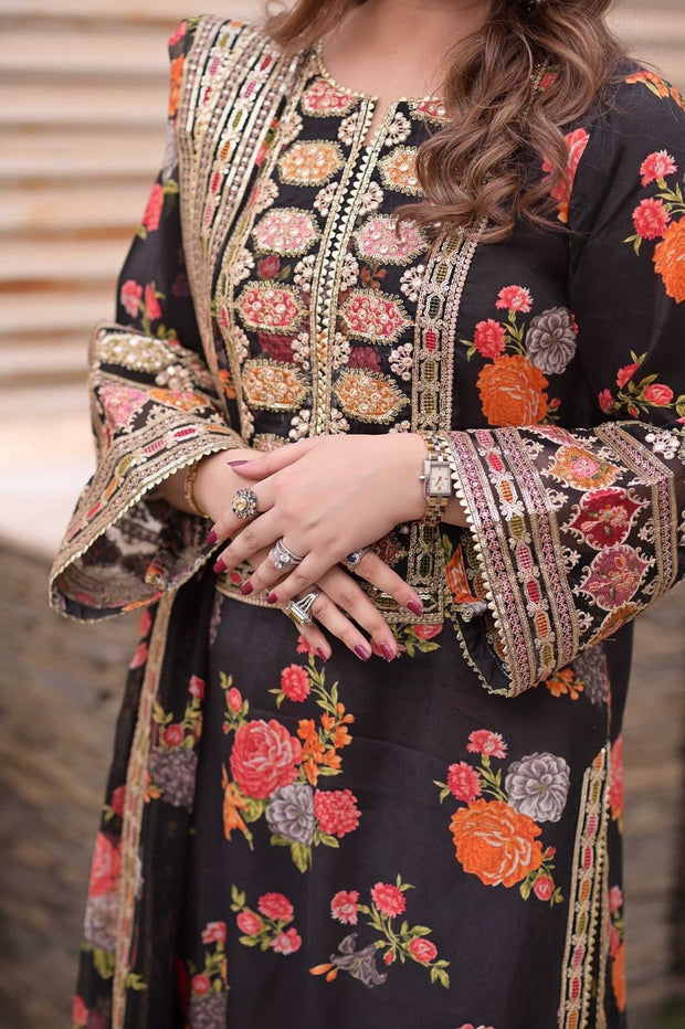 Aneela’s Premium Lilen  Unstitched Embroidered 3PC Suit
