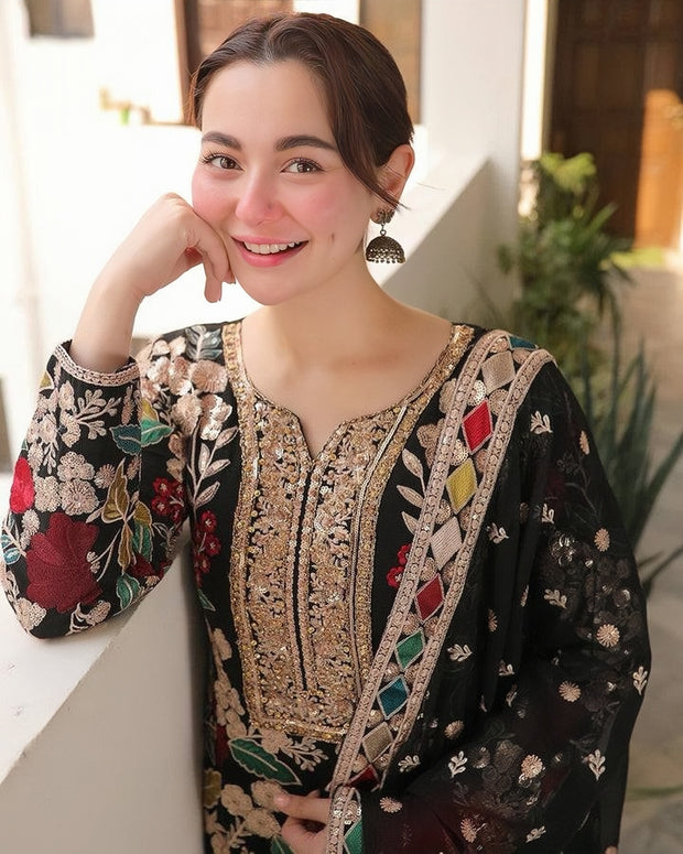 Haseen Mehnaz Chiffon Embroidered Sequence Luxury Unstitched 3PC Suit