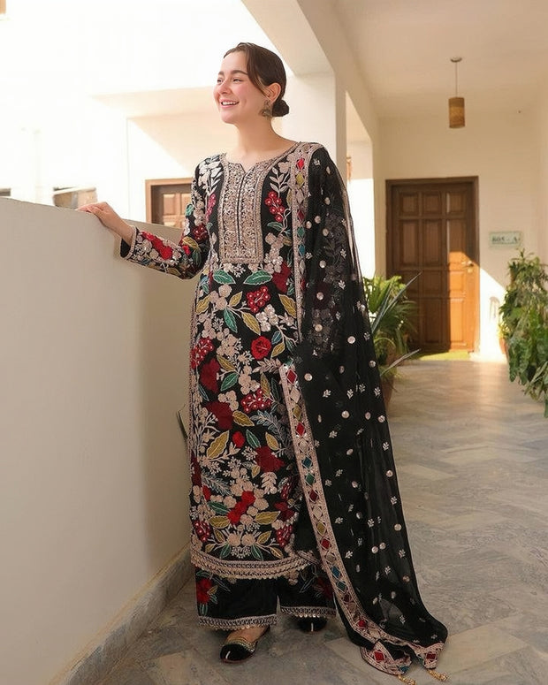 Haseen Mehnaz Chiffon Embroidered Sequence Luxury Unstitched 3PC Suit