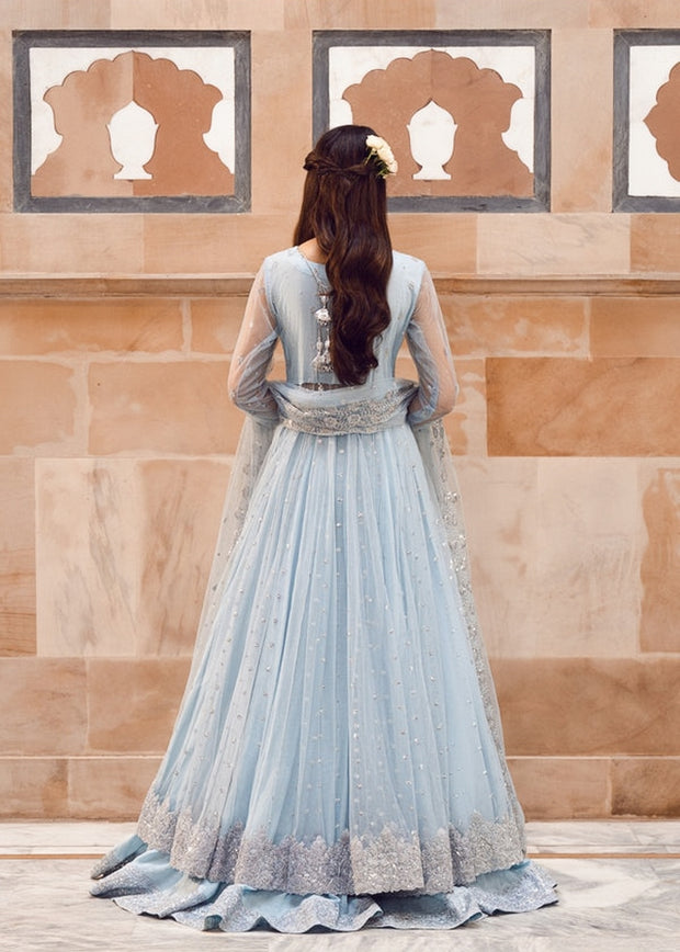Elanora Sky Blue Maxi – Luxury Wedding Collection | Net Fabric with Koora Dabka & Pearl Hand Embroidery