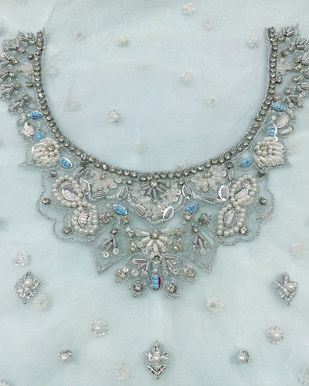 Elanora Sky Blue Maxi – Luxury Wedding Collection | Net Fabric with Koora Dabka & Pearl Hand Embroidery