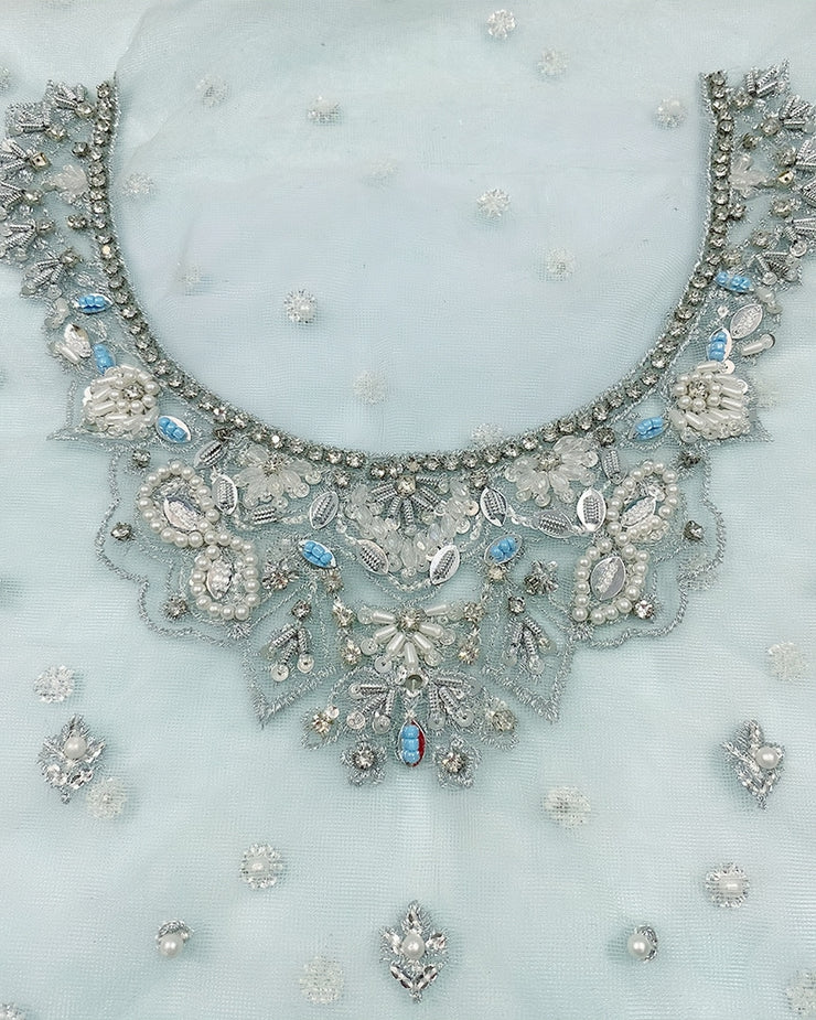 Elanora Sky Blue Maxi – Luxury Wedding Collection | Net Fabric with Koora Dabka & Pearl Hand Embroidery