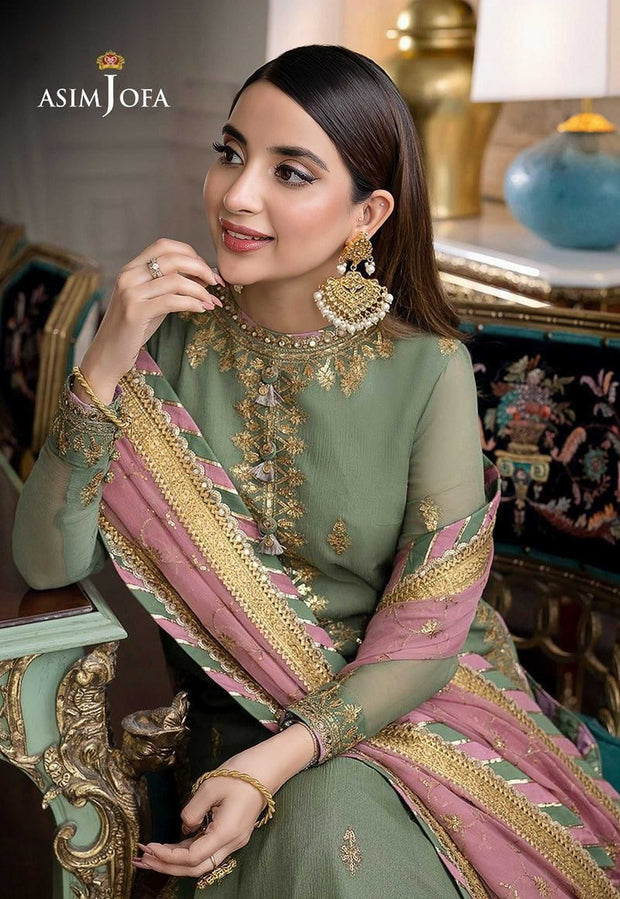 Asim Jofa Chiffon Embroidered Sequence Luxury Unstitched 3PC Suit