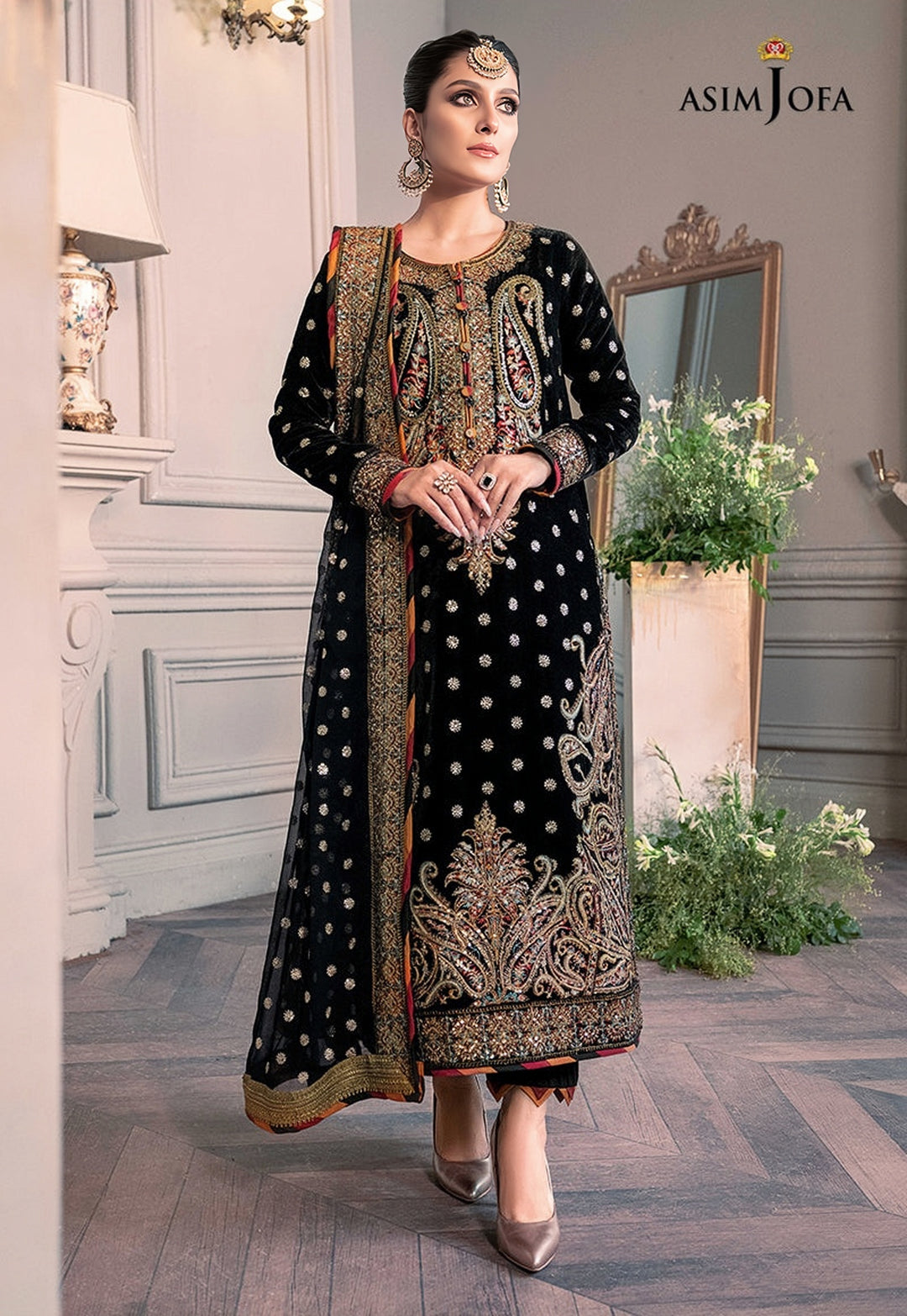 Asim Jofa Luxury Velvet Embroidered Unstitched 3PC Suit