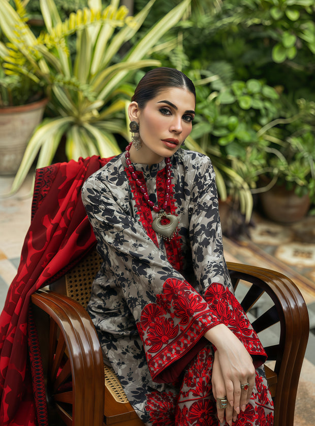 Premium~Zemestan Elegant 3-Piece Digital Printed Lawn Suit – Unstitched