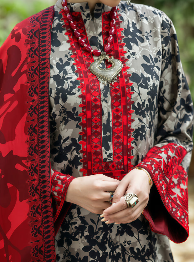 Premium~Zemestan Elegant 3-Piece Digital Printed Lawn Suit – Unstitched