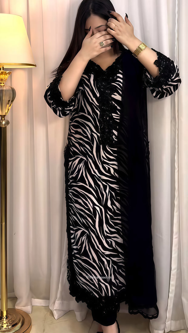 Zebra Elegance – Black & White Formal 2-Piece Ensemble