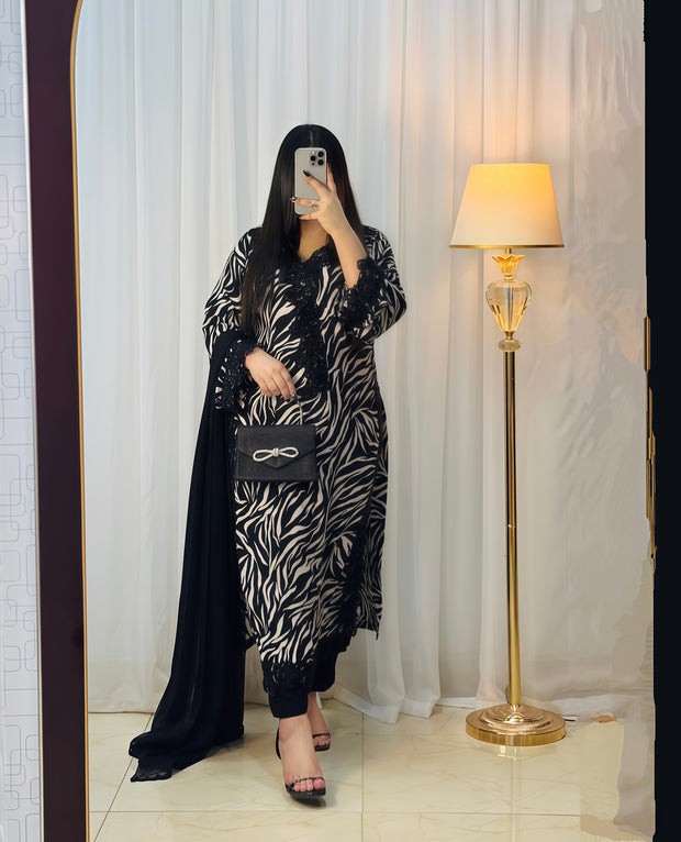 Zebra Elegance – Black & White Formal 2-Piece Ensemble