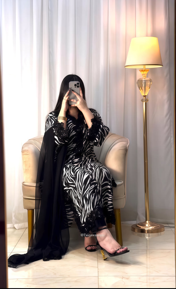 Zebra Elegance – Black & White Formal 2-Piece Ensemble