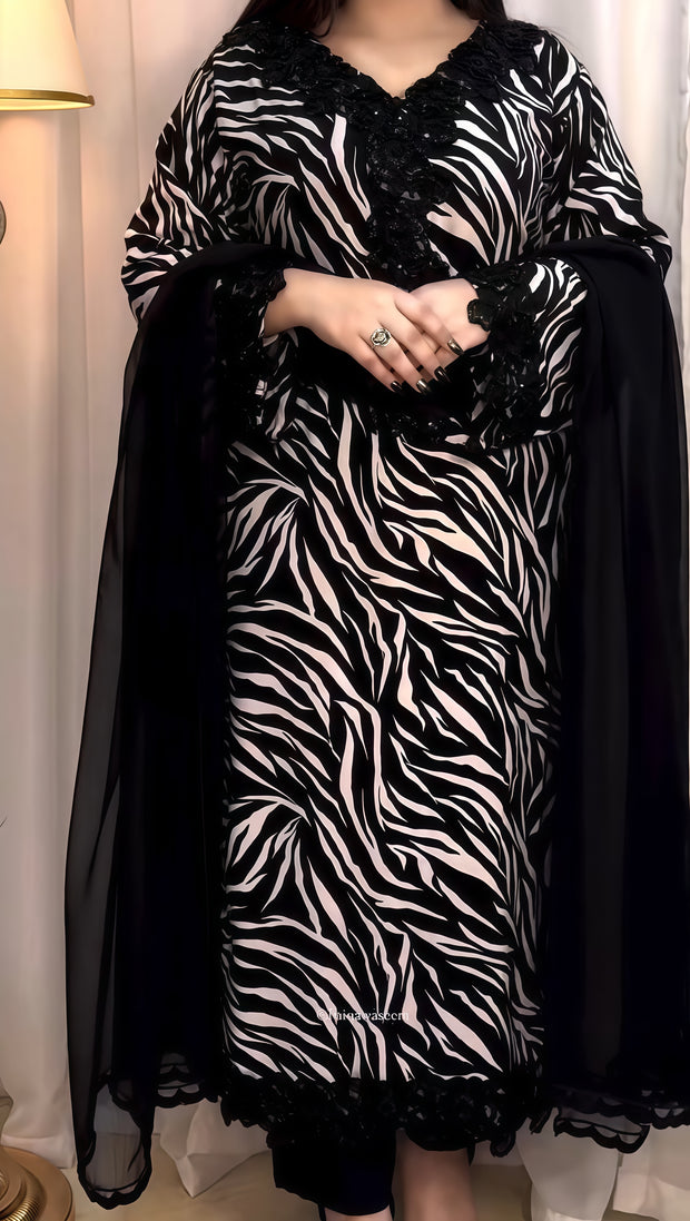 Zebra Elegance – Black & White Formal 2-Piece Ensemble