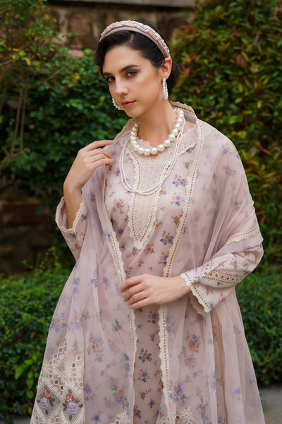 Baroque | Luxury Pret Lawn Suit - Dusty Pink Embroidered Organza Dupatta