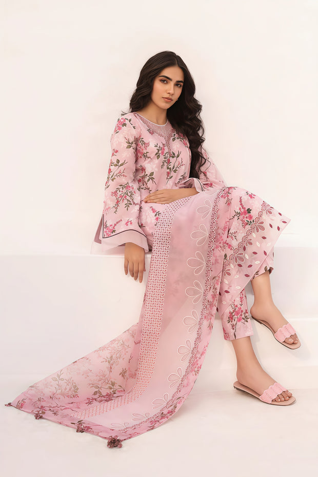 Baroque Pink Pure Lawn 3-Piece Dress - Summer Collection 2025