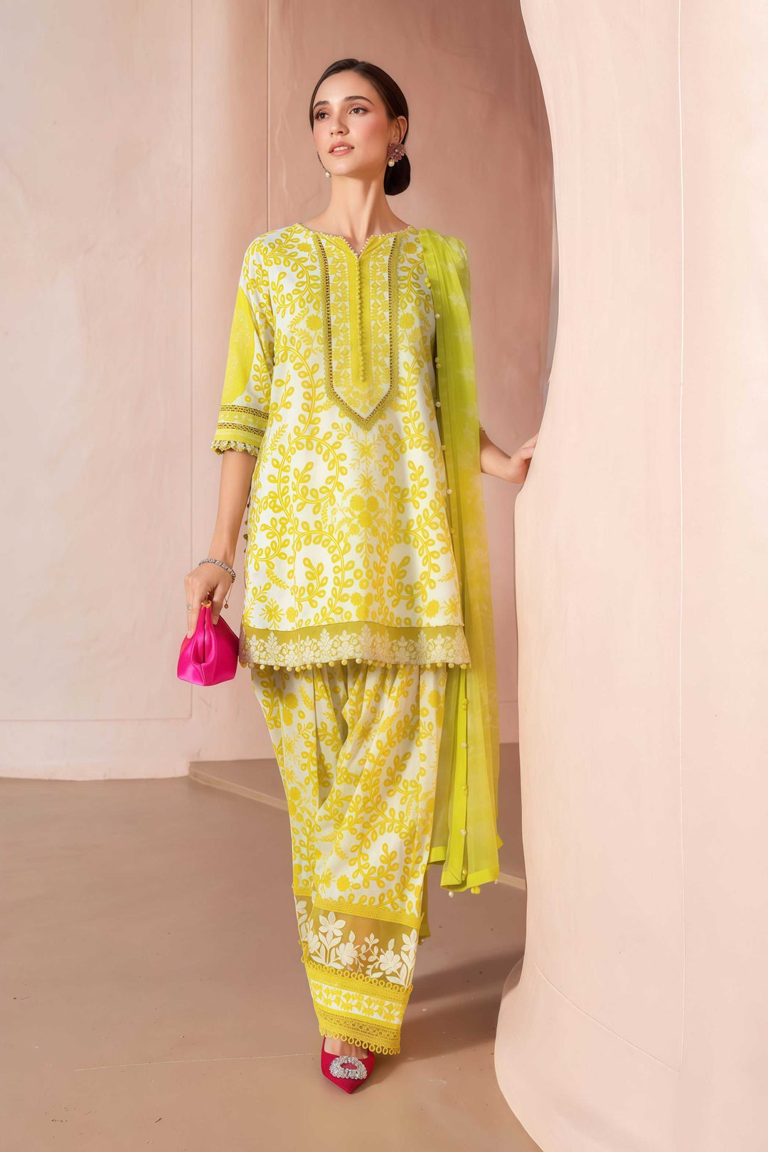 Maria.B Lawn 3-Piece Suit with Embroidered Organza Patches & Chiffon Dupatta