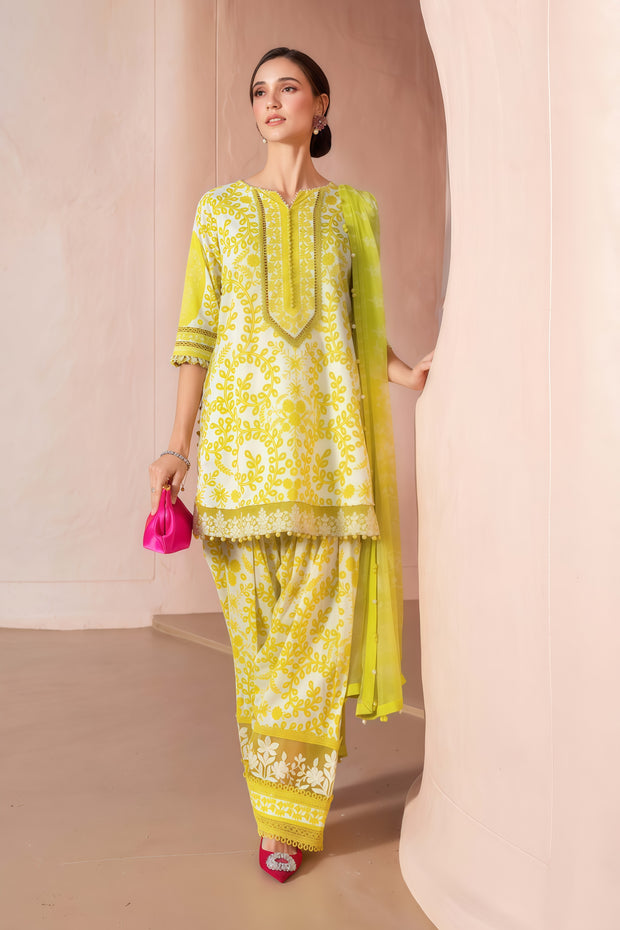 Maria.B Lawn 3-Piece Suit with Embroidered Organza Patches & Chiffon Dupatta