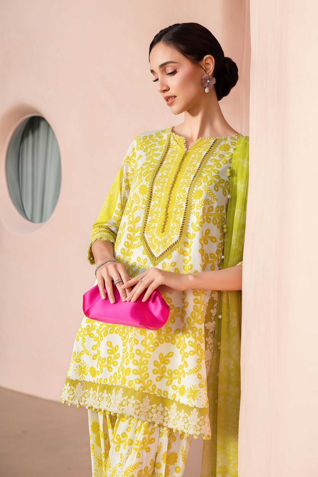Maria.B Lawn 3-Piece Suit with Embroidered Organza Patches & Chiffon Dupatta