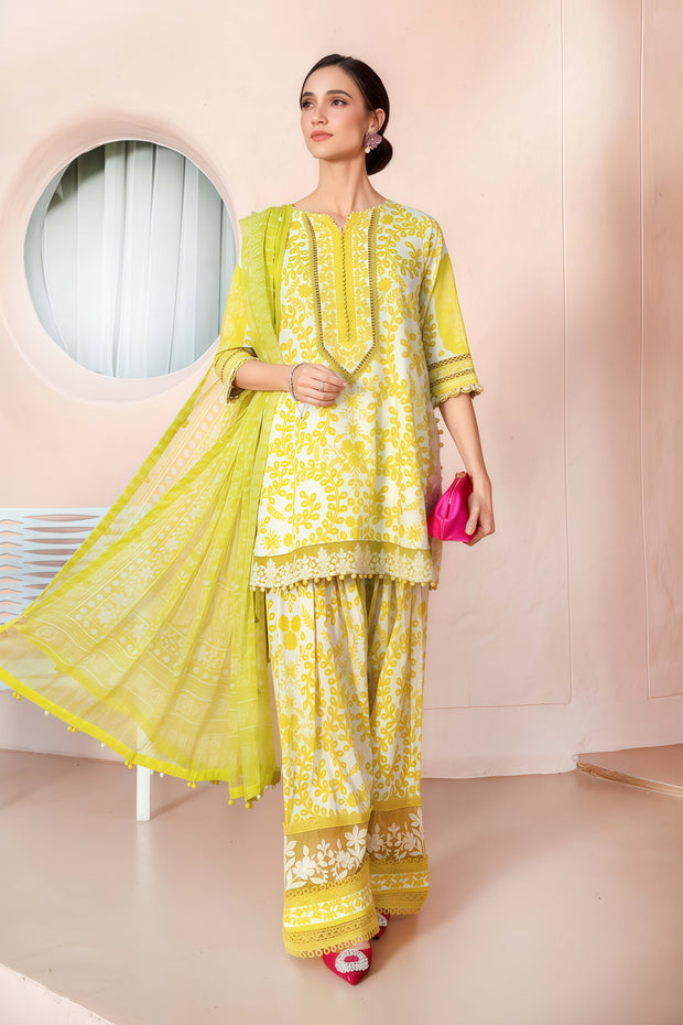 Maria.B Lawn 3-Piece Suit with Embroidered Organza Patches & Chiffon Dupatta