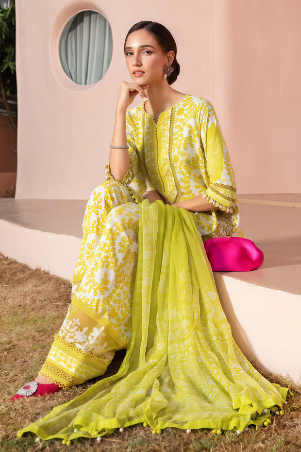 Maria.B Lawn 3-Piece Suit with Embroidered Organza Patches & Chiffon Dupatta