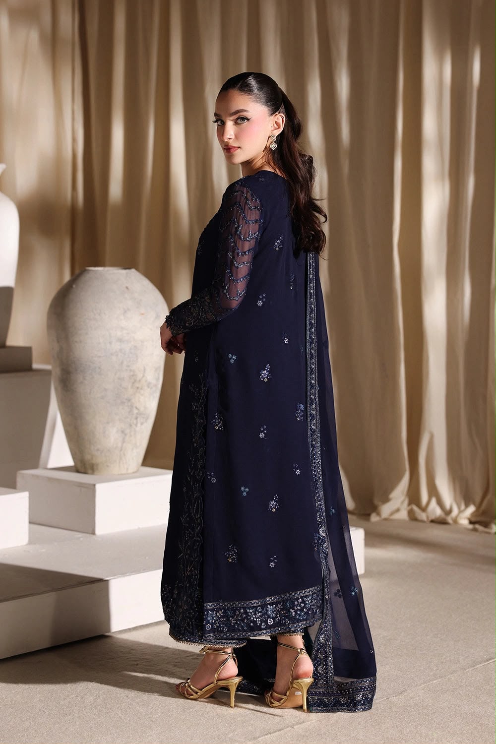 Azure Chiffon Embroidered Unstitched 3PC SK-2425