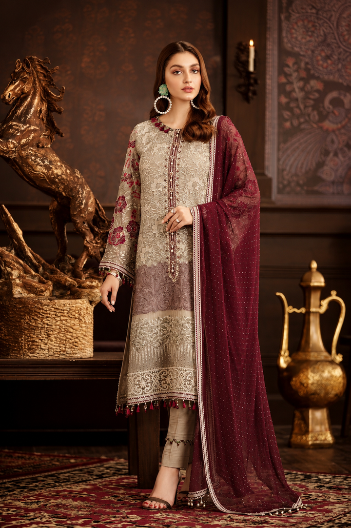 Flossie Chiffon Embroidered Unstitched 3PC SK-2414