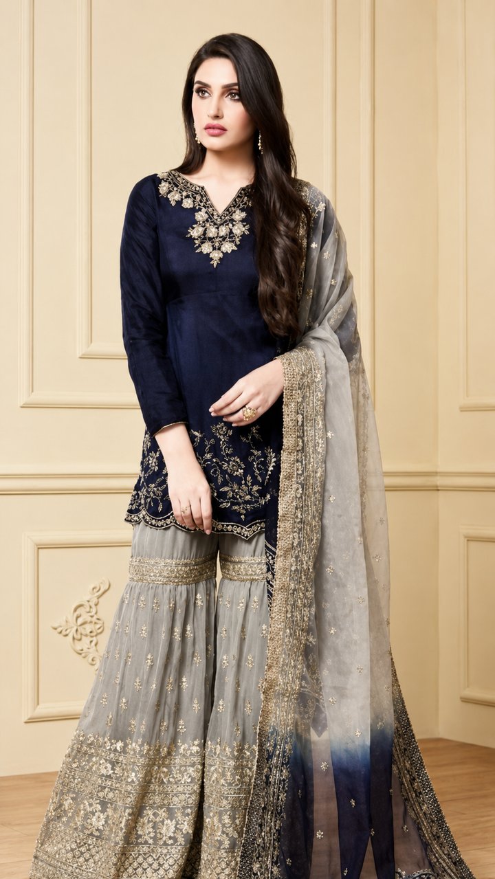 Nazakat Chiffon Embroidered Unstitched 4PC LU-1256